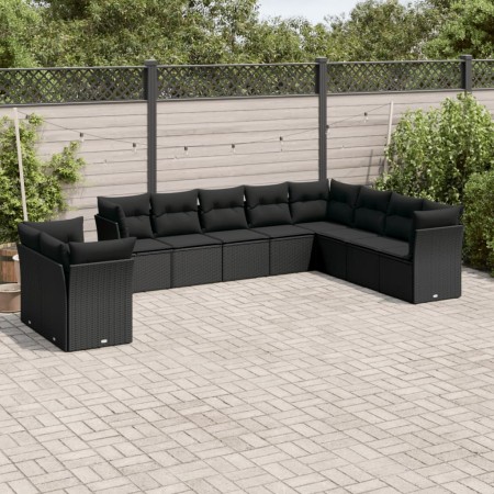 Set de sofás de jardín 10 pzas cojines ratán sintético negro de , Conjuntos de jardín - Ref: Foro24-3217855, Precio: 621,58 €...