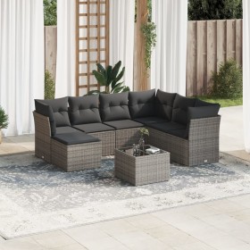 Garden sofa set 8 pieces and gray synthetic rattan cushions by , Garden sets - Ref: Foro24-3218000, Price: 517,57 €, Discount: %