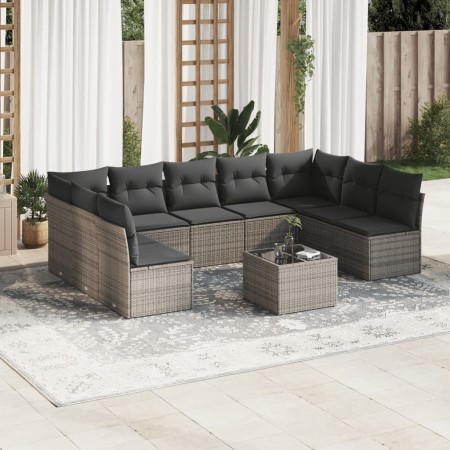 Garden sofa set 10 pieces with gray synthetic rattan cushions by , Garden sets - Ref: Foro24-3218080, Price: 591,16 €, Discou...