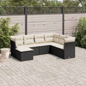 7-teiliges Garten-Esszimmerset und Kissen synthetisches Rattan schwarz von , Gartensets - Ref: Foro24-3217986, Preis: 443,39 ...