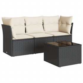 4-piece garden sofa set with black synthetic rattan cushions by , Garden sets - Ref: Foro24-3217216, Price: 265,67 €, Discoun...