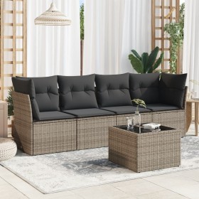 Garden sofa set with 5-piece synthetic rattan gray cushions by , Garden sets - Ref: Foro24-3217240, Price: 305,90 €, Discount: %