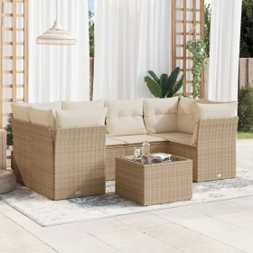 Set of 7-piece garden sofas and beige synthetic rattan cushions by , Garden sets - Ref: Foro24-3217268, Price: 542,99 €, Disc...