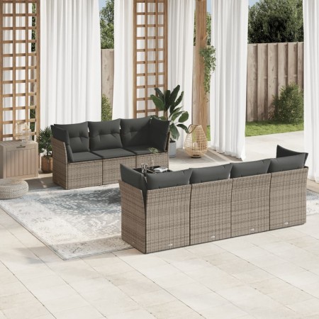 Garden sofa set 8 pieces and gray synthetic rattan cushions by , Garden sets - Ref: Foro24-3217280, Price: 525,61 €, Discount: %