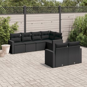 7-teiliges Garten-Esszimmerset und Kissen synthetisches Rattan schwarz von , Gartensets - Ref: Foro24-3219195, Preis: 465,38 ...