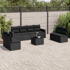 Set aus 8-teiligen Gartensofas und Kissen Kunstrattan schwarz von , Modulare Sofas für den Außenbereich - Ref: Foro24-3251192...