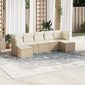 Set of 7-piece garden sofas and beige synthetic rattan cushions by , Garden sets - Ref: Foro24-3218028, Price: 520,99 €, Disc...