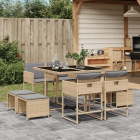 9-teiliges Garten-Essset mit beigen Kissen aus synthetischem Rattan von , Gartensets - Ref: Foro24-3211320, Preis: 381,91 €, ...