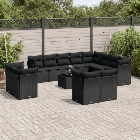 Set aus Gartensofas und Kissen 13 Stück synthetisches Rattan schwarz von , Gartensets - Ref: Foro24-3250374, Preis: 972,99 €,...