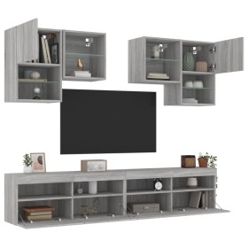 Wall-mounted TV furniture with LED lights, 6 pieces in Sonoma gray. by , TV Furniture - Ref: Foro24-3216755, Price: 242,99 €,...