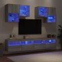 Wall-mounted TV furniture with LED lights, 6 pieces in Sonoma gray. by , TV Furniture - Ref: Foro24-3216755, Price: 251,84 €,...