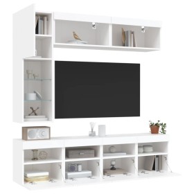 Mueble de pared de TV con luces LED 7 piezas blanco de , Muebles TV - Ref: Foro24-3216757, Precio: 228,17 €, Descuento: %