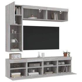 Muebles de TV de pared con luces LED 7 piezas gris sonoma de , Muebles TV - Ref: Foro24-3216762, Precio: 222,70 €, Descuento: %