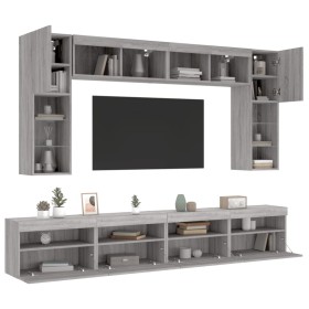 Wall-mounted TV furniture with LED lights, 8 pieces in Sonoma gray. by , TV Furniture - Ref: Foro24-3216769, Price: 340,75 €,...