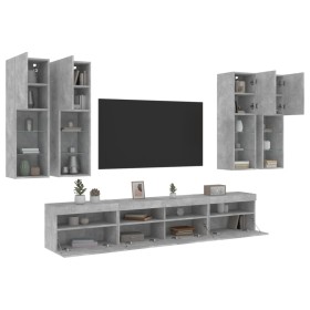 Wall-mounted TV furniture with 7 pieces of concrete gray LED lights by , TV Furniture - Ref: Foro24-3216774, Price: 383,28 €,...