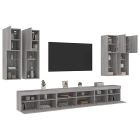 Wall TV cabinets with LED lights 7 pieces sonoma gray by , TV Furniture - Ref: Foro24-3216783, Price: 395,08 €, Discount: %