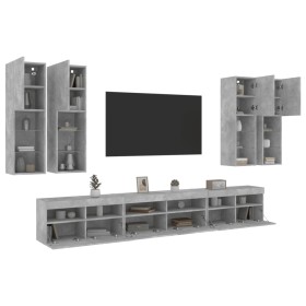 Wall-mounted TV furniture with 7 pieces of concrete gray LED lights by , TV Furniture - Ref: Foro24-3216781, Price: 390,60 €,...