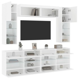 TV wall unit with LED lights 6 pieces white by , TV Furniture - Ref: Foro24-3216797, Price: 387,99 €, Discount: %