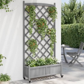 Planter with lattice and wheels made of solid gray fir wood by , Pots and planters - Ref: Foro24-3207654, Price: 93,99 €, Dis...