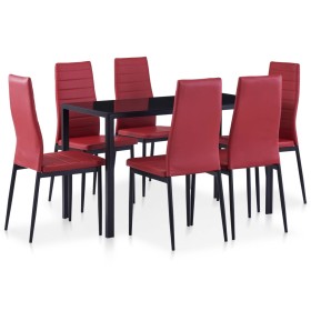 7-piece dining table and chairs set in red wine color by vidaXL, Furniture sets for kitchens and dining rooms - Ref: Foro24-2...