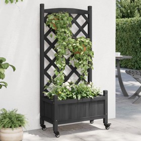 Planter with lattice and wheels made of solid black fir wood by , Pots and planters - Ref: Foro24-3207649, Price: 68,27 €, Di...