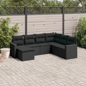 7-teiliges Garten-Esszimmerset und Kissen synthetisches Rattan schwarz von , Gartensets - Ref: Foro24-3219285, Preis: 433,87 ...