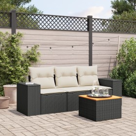 4-piece garden sofa set with black synthetic rattan cushions by , Garden sets - Ref: Foro24-3225314, Price: 274,77 €, Discoun...