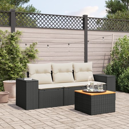 4-piece garden sofa set with black synthetic rattan cushions by , Garden sets - Ref: Foro24-3225314, Price: 271,98 €, Discoun...