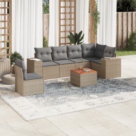 Set of 7-piece garden sofas and beige synthetic rattan cushions by , Garden sets - Ref: Foro24-3225471, Price: 507,67 €, Disc...