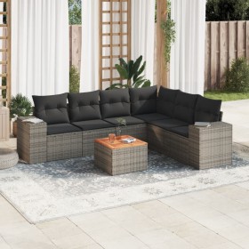 Set de sofás de jardín 7 piezas con cojines ratán PE gris de , Conjuntos de jardín - Ref: Foro24-3225465, Precio: 473,99 €, D...