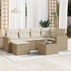 7-teiliges Gartensofa-Set und beige synthetische Rattankissen von , Gartensets - Ref: Foro24-3219258, Preis: 530,99 €, Rabatt: %