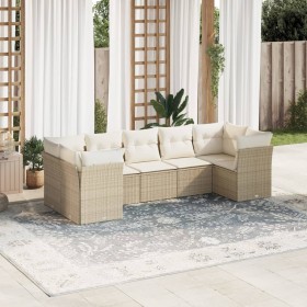 Set of 7-piece garden sofas and beige synthetic rattan cushions by , Garden sets - Ref: Foro24-3218118, Price: 588,33 €, Disc...