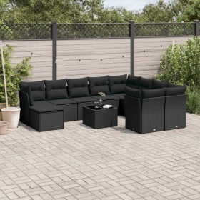 Set de sofás de jardín 10 pzas cojines ratán sintético negro de , Conjuntos de jardín - Ref: Foro24-3218185, Precio: 618,90 €...