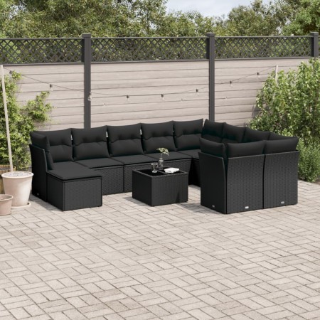 Set de sofás de jardín 10 pzas cojines ratán sintético negro de , Conjuntos de jardín - Ref: Foro24-3218185, Precio: 587,31 €...