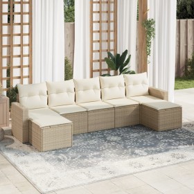 7-teiliges Gartensofa-Set und beige synthetische Rattankissen von , Gartensets - Ref: Foro24-3219328, Preis: 490,44 €, Rabatt: %