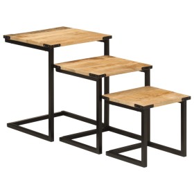 Stackable coffee tables, set of 3, made of solid mango wood and iron. by , Side tables - Ref: Foro24-358561, Price: 75,99 €, ...