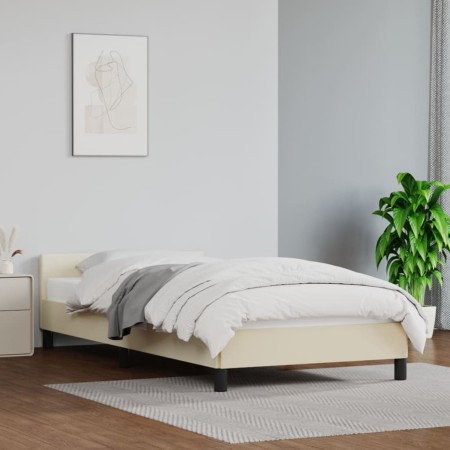 Estructura de cama con cabecero cuero sintético crema 100x200cm de , Camas y somieres - Ref: Foro24-347485, Precio: 92,99 €, ...