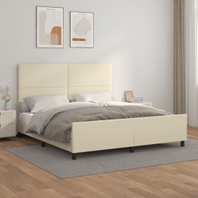 Estructura de cama con cabecero cuero sintético crema 180x200cm de , Camas y somieres - Ref: Foro24-3125465, Precio: 236,99 €...