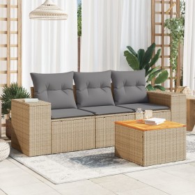 Gartensofa-Set mit Kissen, 4-teilig, beiges synthetisches Rattan von , Gartensets - Ref: Foro24-3257648, Preis: 344,99 €, Rab...