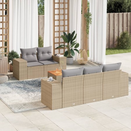 Gartensofa-Set mit Kissen, 6-teilig, beiges synthetisches Rattan von , Gartensets - Ref: Foro24-3257662, Preis: 608,80 €, Rab...