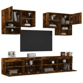 Wall TV cabinets with LED lights 6 pieces smoked oak by , TV Furniture - Ref: Foro24-3216754, Price: 237,37 €, Discount: %