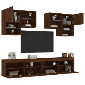 Wall TV cabinets with LED lights 6 pieces oak brown by , TV Furniture - Ref: Foro24-3216756, Price: 240,35 €, Discount: %