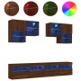 Wall TV cabinets with LED lights 6 pieces oak brown by , TV Furniture - Ref: Foro24-3216756, Price: 240,35 €, Discount: %