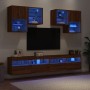 Wall TV cabinets with LED lights 6 pieces oak brown by , TV Furniture - Ref: Foro24-3216756, Price: 240,35 €, Discount: %