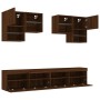 Wall TV cabinets with LED lights 6 pieces oak brown by , TV Furniture - Ref: Foro24-3216756, Price: 240,35 €, Discount: %