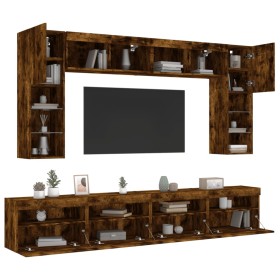 Wall TV cabinets with LED lights 8 pieces smoked oak by , TV Furniture - Ref: Foro24-3216768, Price: 326,75 €, Discount: %