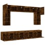 Wall TV cabinets with LED lights 8 pieces smoked oak by , TV Furniture - Ref: Foro24-3216768, Price: 326,75 €, Discount: %