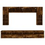 Wall TV cabinets with LED lights 8 pieces smoked oak by , TV Furniture - Ref: Foro24-3216768, Price: 326,75 €, Discount: %