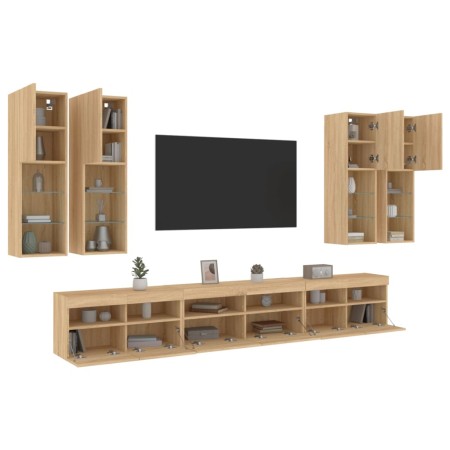 Wall TV cabinets with LED lights 7 pieces sonoma oak by , TV Furniture - Ref: Foro24-3216780, Price: 406,33 €, Discount: %