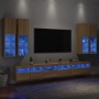 Wall TV cabinets with LED lights 7 pieces sonoma oak by , TV Furniture - Ref: Foro24-3216780, Price: 406,33 €, Discount: %